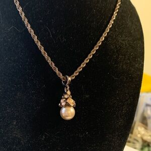 Givenchy Gold-Tone Pearl Pendant Necklace with Crystal Accents
